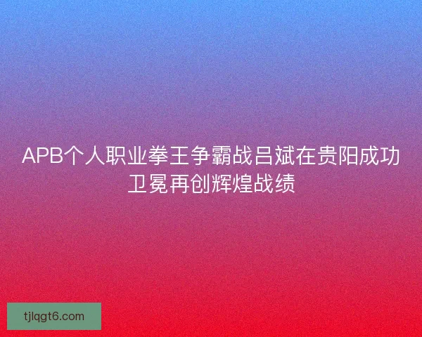APB个人职业拳王争霸战吕斌在贵阳成功卫冕再创辉煌战绩