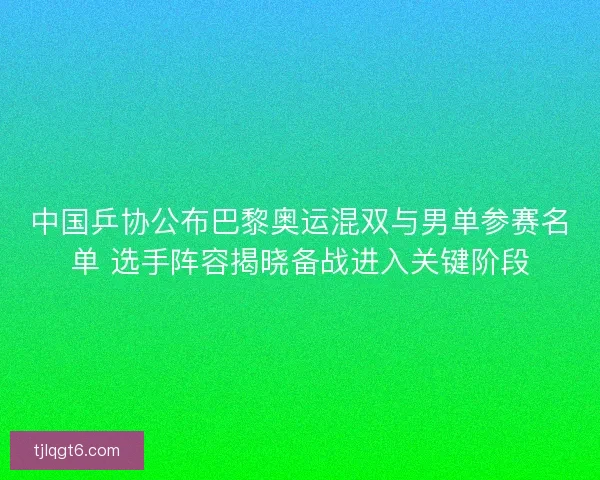 中国乒协公布巴黎奥运混双与男单参赛名单 选手阵容揭晓备战进入关键阶段